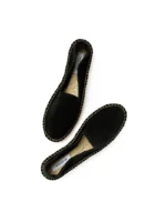 Woman's classic loafer espadrilles - Black suede leather - Image 2