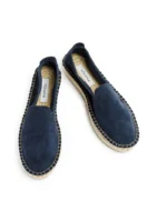 Woman's classic loafer espadrilles - Navy blue suede leather - Image 2