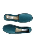 Woman's classic loafer espadrilles - Petrol suede leather - Image 2
